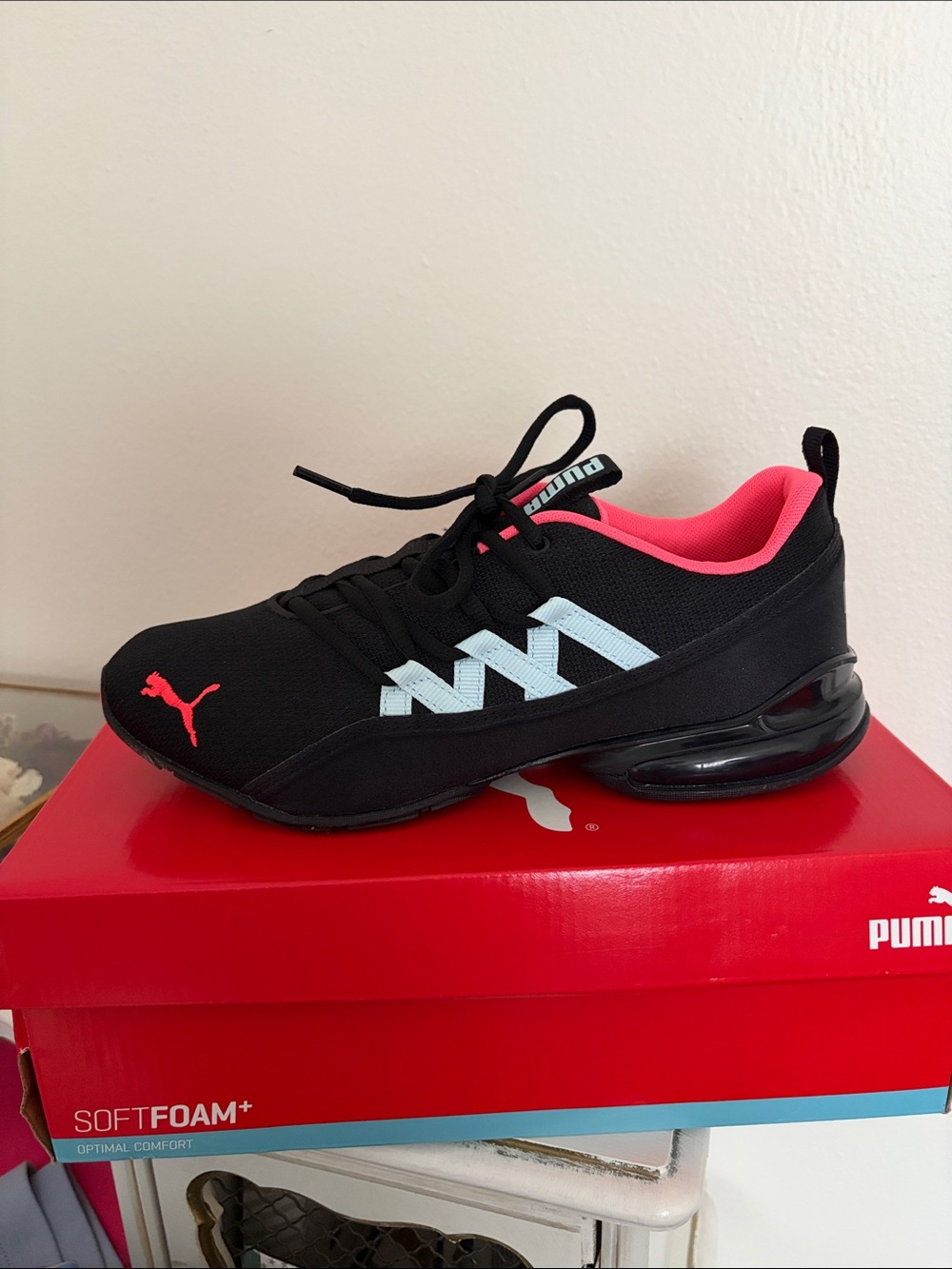 Puma Black Sneakers with Pink Interior and Light Blue Accents